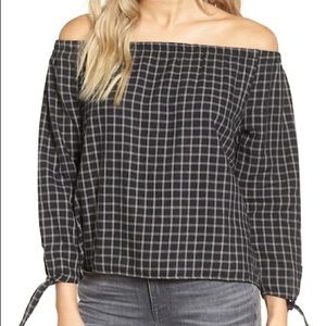 Madewell black plaid off the shoulder top!